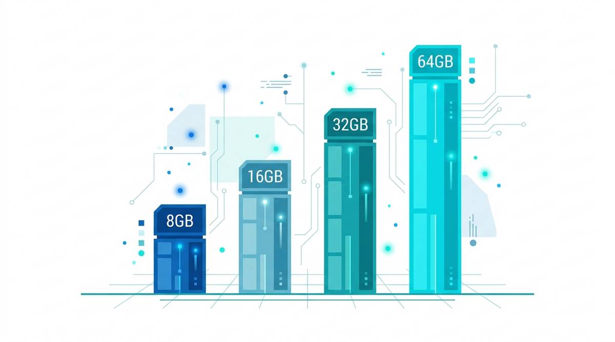 Perbandingan kapasitas RAM Perbandingan kapasitas RAM 8GB, 16GB, 32GB, dan 64GB