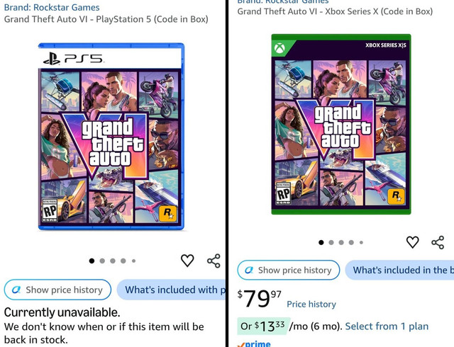 GTA 6 esgota para PS5 na Amazon enquanto versão de Xbox continua disponível