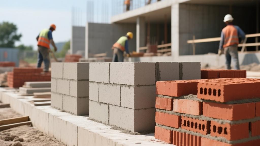 AAC blocks fly ash bricks and red bricks comparison at construction site