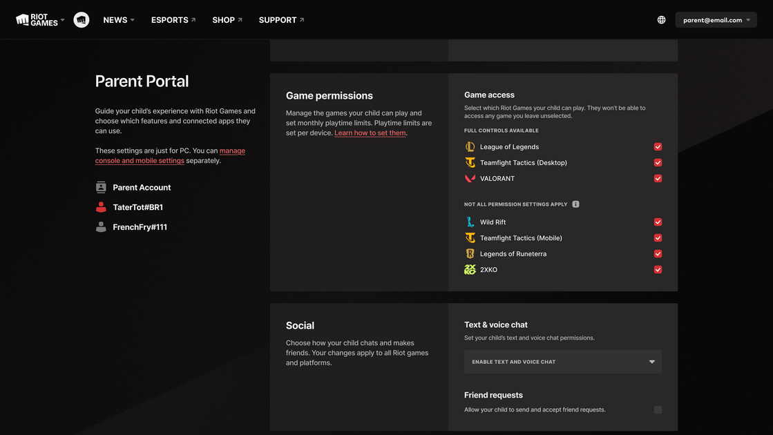 Riot Games Parent Portal