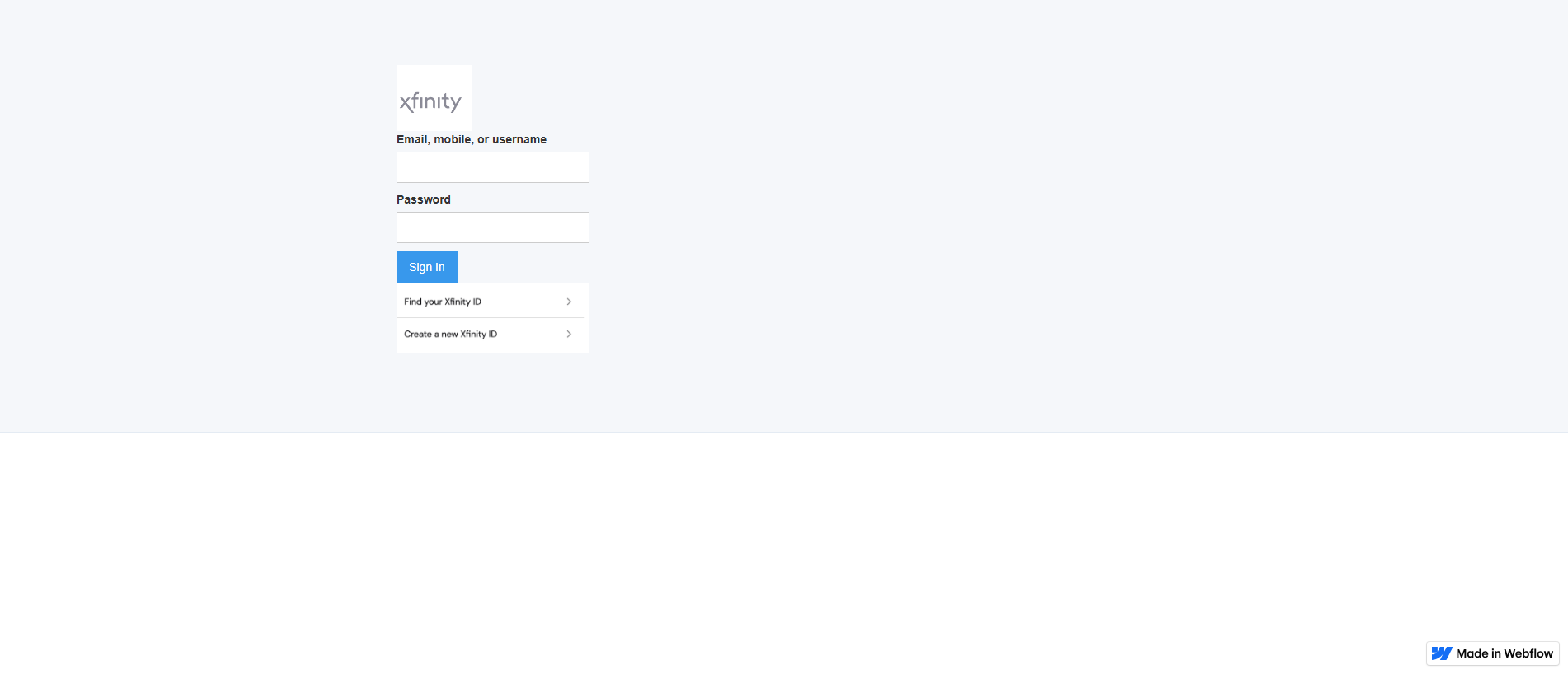 Screenshot of comcastconnect.webflow.io