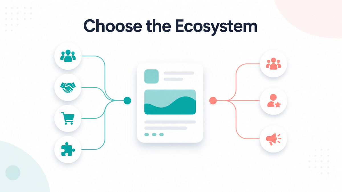 Two-path decision map comparing a B2B partner ecosystem with a broader performance partnership platform