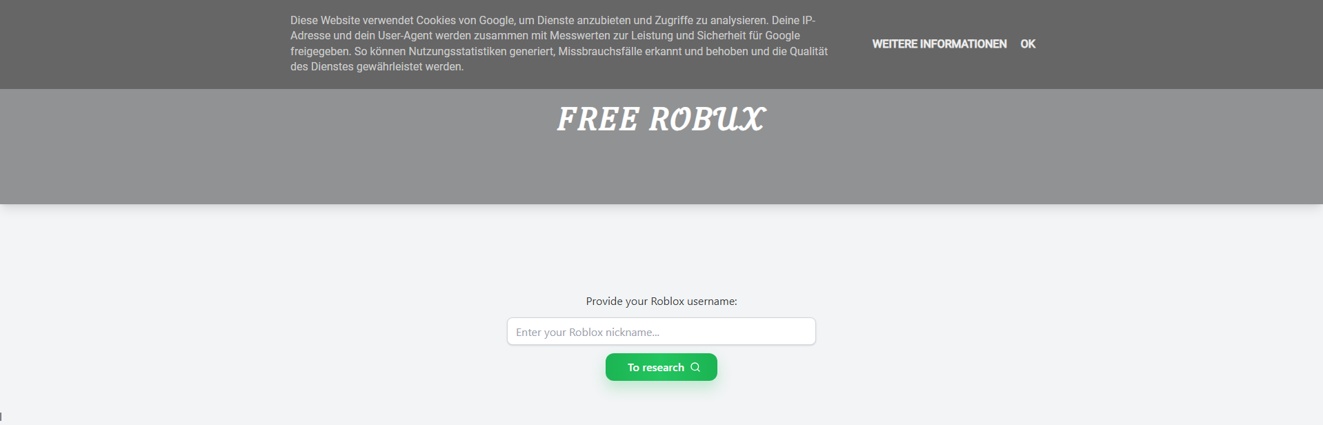 Forensic screenshot of robuxs-limited.blogspot.com showing the phishing page layout