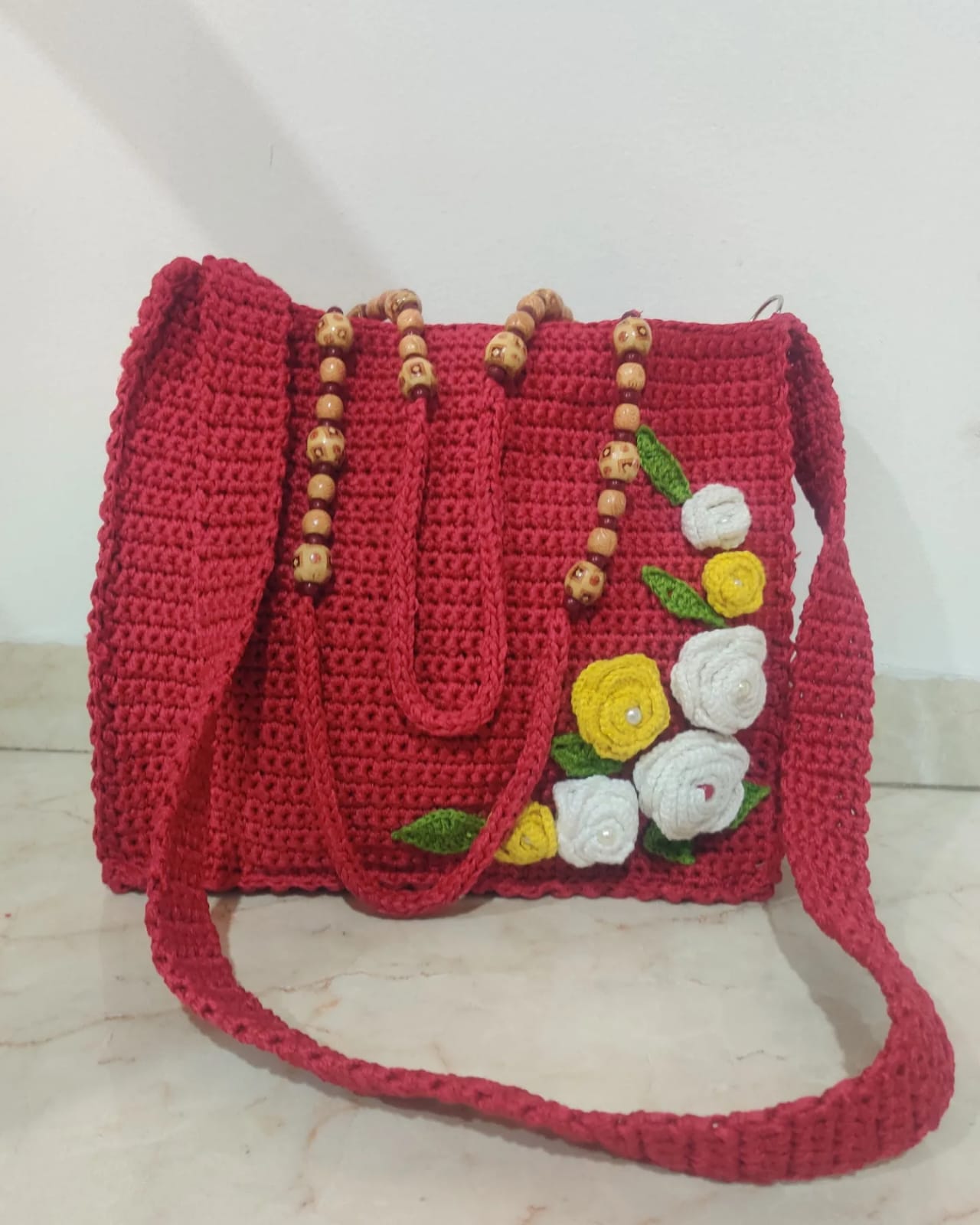 Creative Crochet 24 Bag Red Color with Flower Design