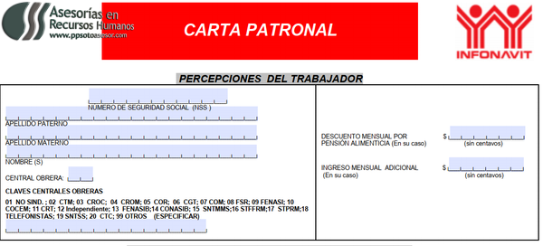 Carta patronal p/trabajador crd Infonavit