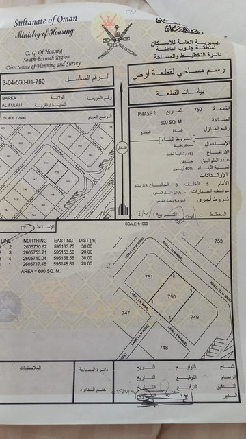 ارض سكنية مميزة في بركاء الفليج الثانية رقم القطعة 750