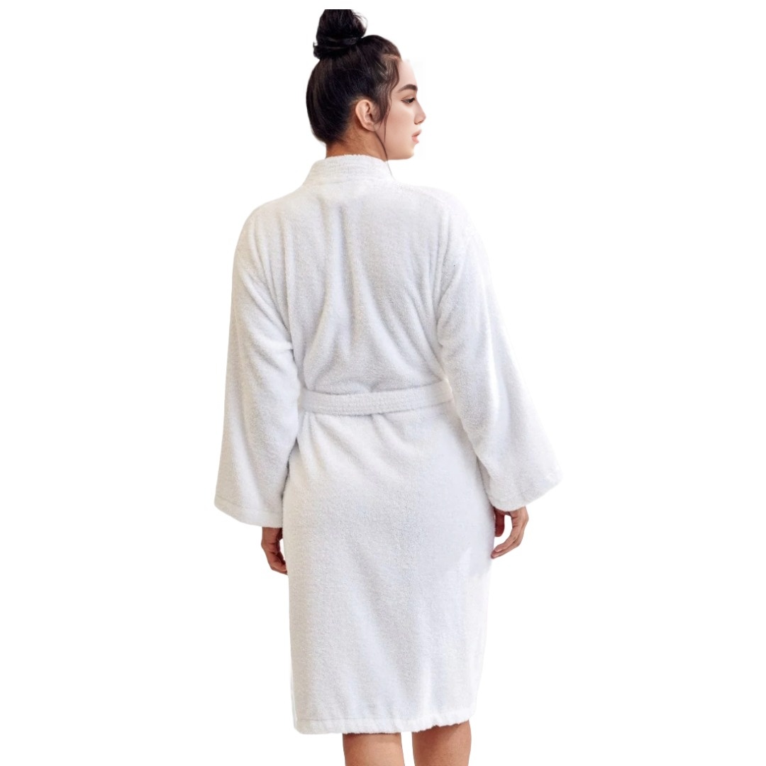 Women's 100% Cotton Terry SPA Bathrobe White S/M view 3