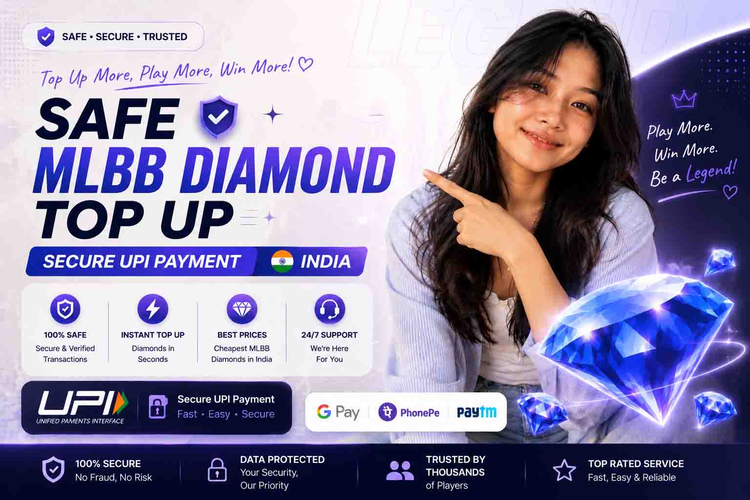 safe MLBB diamond top up secure UPI payment India