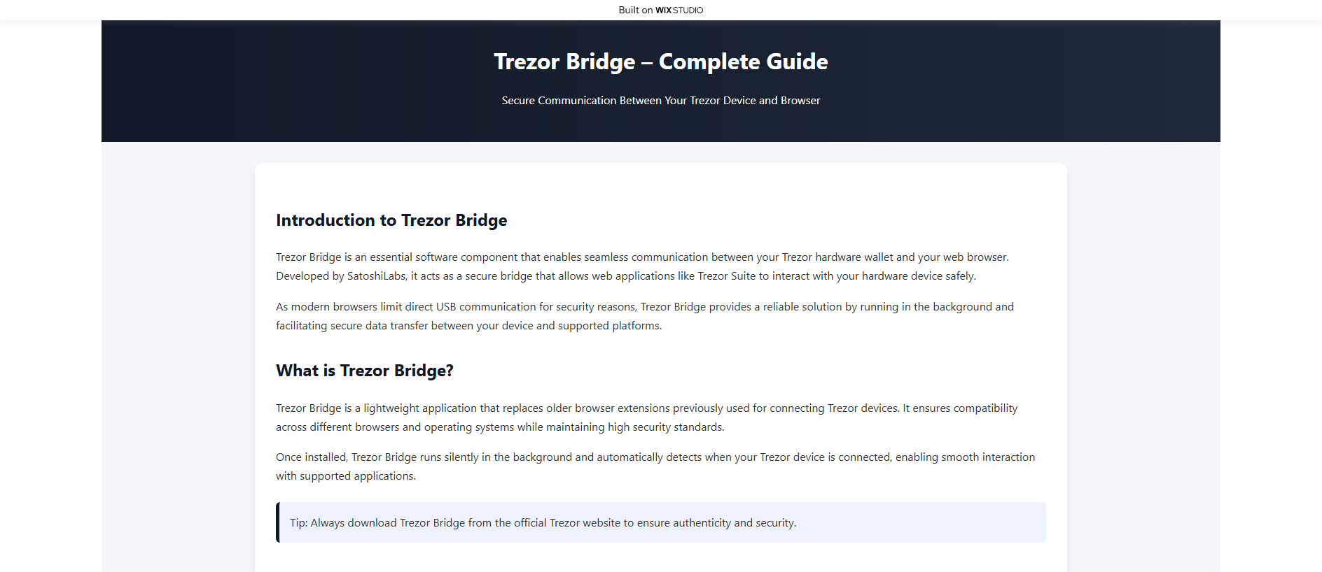 Stored capture of trezointro.wixstudio.com