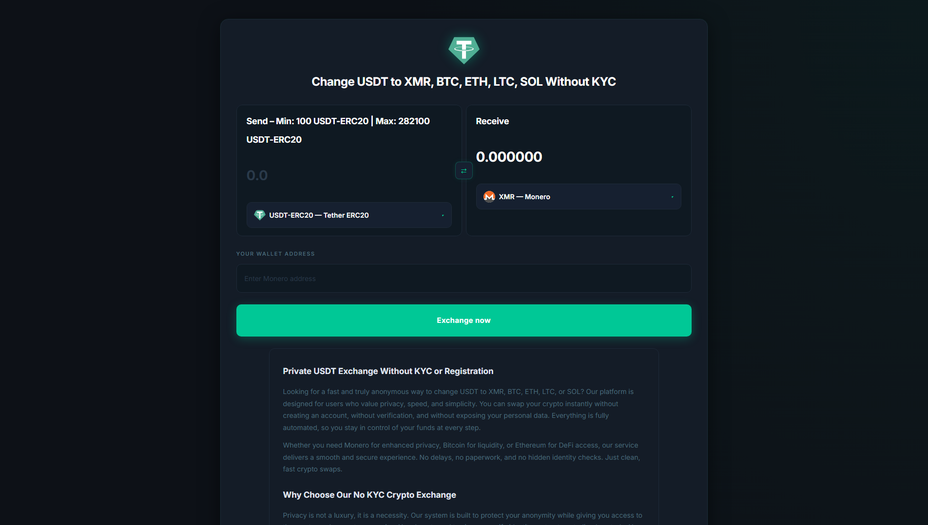 Stored capture of usdt-swap-no-kyc.exchange