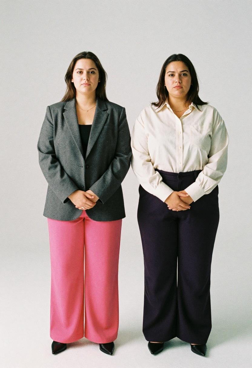 Fuchsia and deep plum bold trousers styled for curvy professional women