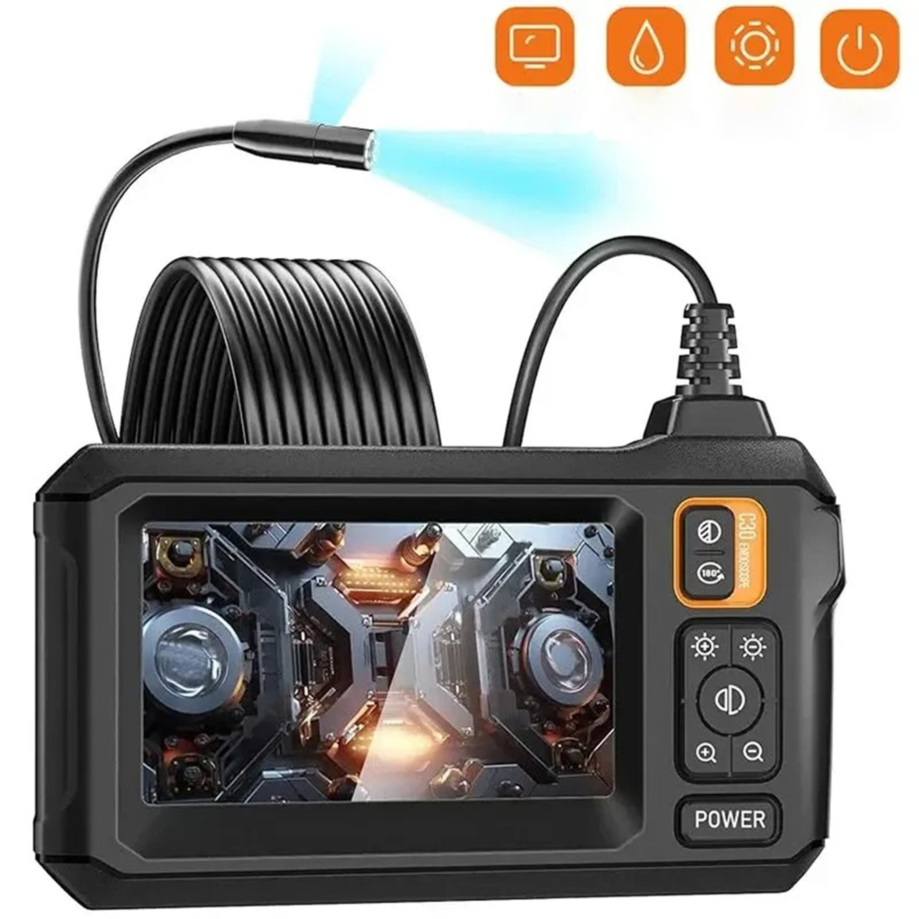 Industrial endoscope IP67 with 8 LEDs and 5 m cable