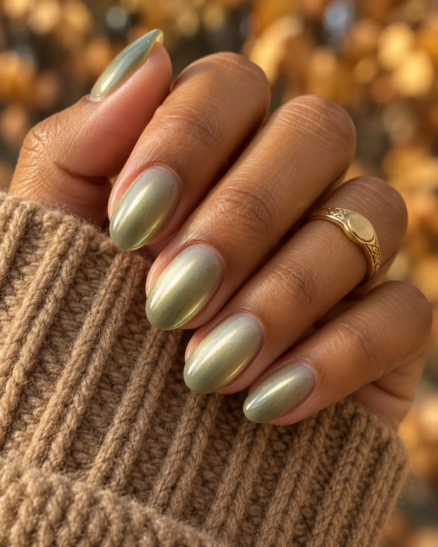 Green Glazed Pearl Veil manicure inspiration for green nail ideas