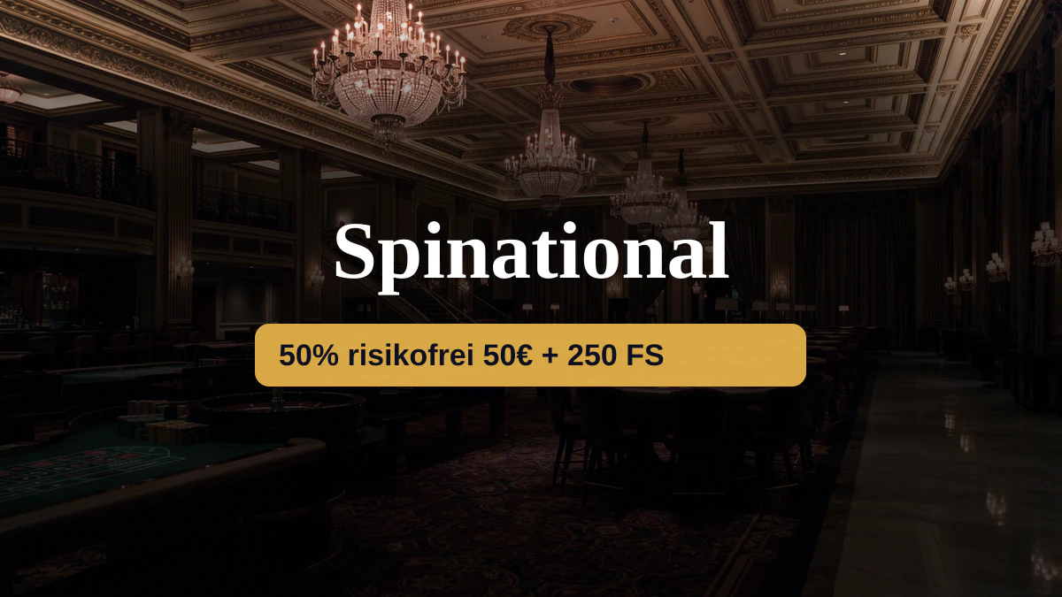 Spinational Casino — Willkommensbonus 50% risikofrei 50€ + 250 FS, Zahlungen: Mastercard, Sofort, MiFinity, Bitcoin, Ethereum