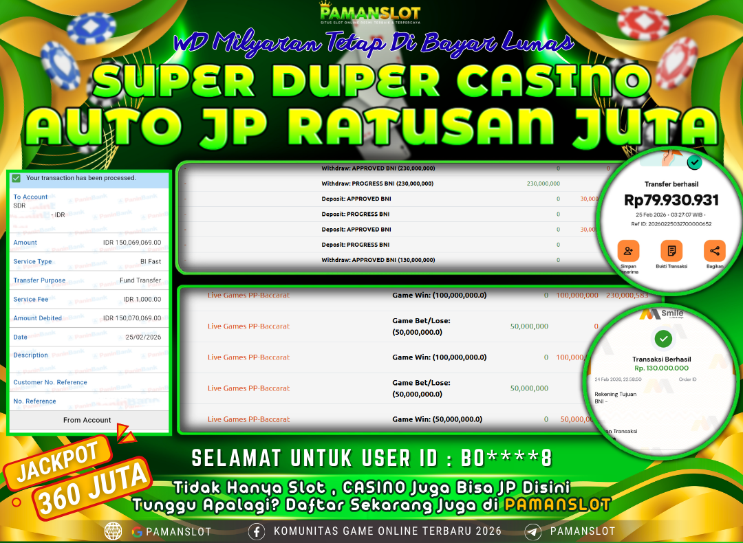PAMANSLOT JACKPOT Game Live Games PP-Baccarat Rp.360,000,000- LUNAS