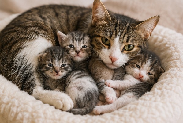 Gata con sus gatitos