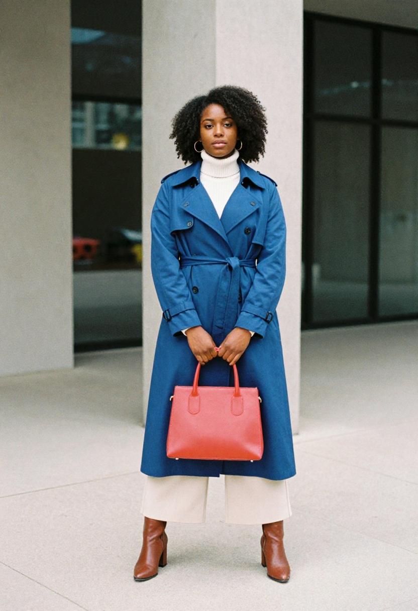 Cobalt blue belted trench coat architectural spring layering plus-size bold
