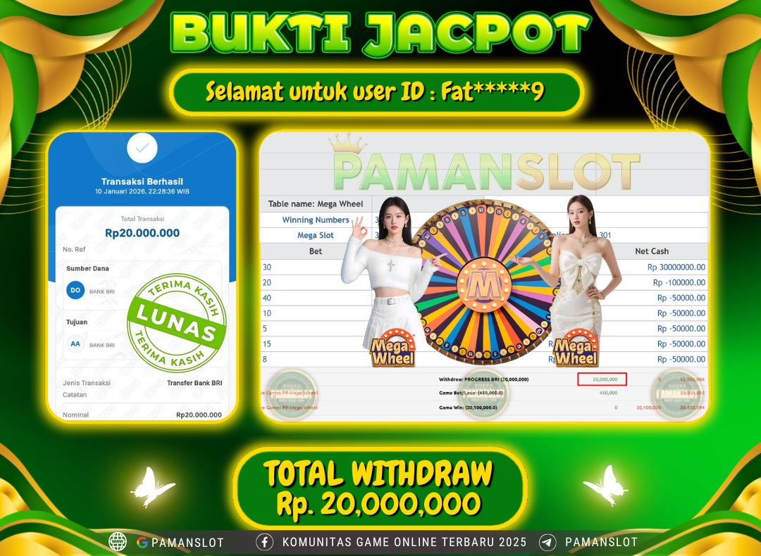 PAMANSLOT JACKPOT Game Live Games PP-Mega Wheel Rp.20,000,000- LUNAS