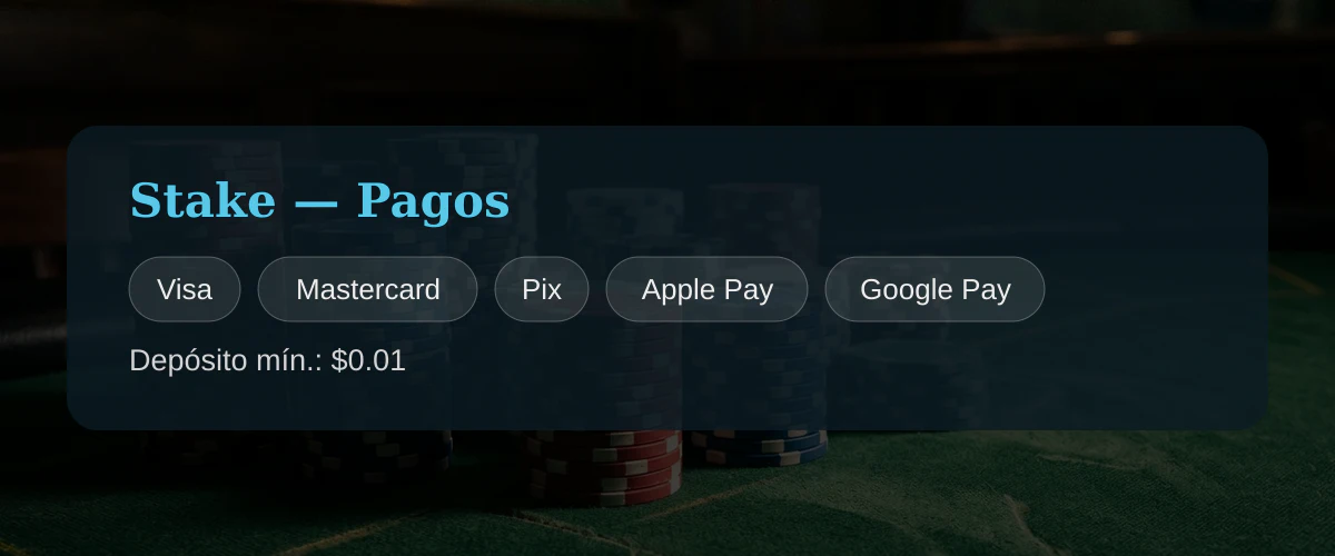Stake — Pagos: Visa, Mastercard, Pix, Apple Pay, Google Pay Stake — Pagos: Visa, Mastercard, Pix, Apple Pay, Google Pay