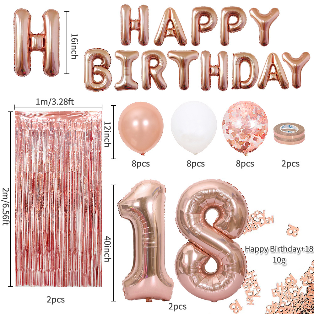 Rose Gold 18th Birthday Balloon Decoration Set - Foil Number Balloons, Happy Birthday Letter Banner, Tassel Curtain, Confetti Balloons, Latex Balloons & Tape - Complete Party Decor Kit for 18th, 21st, 30th Birthdays