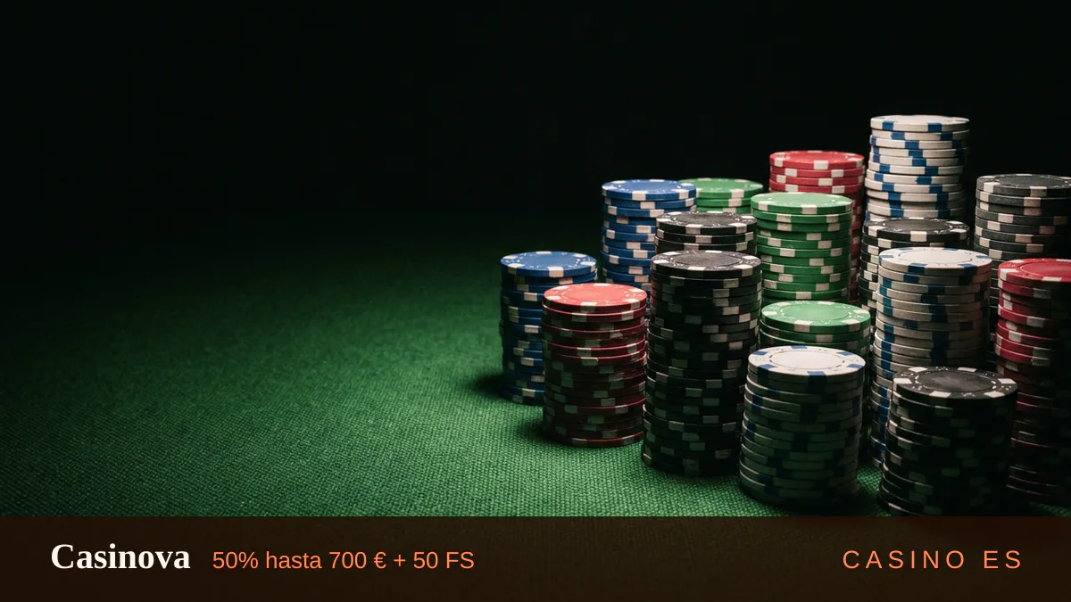 Casinova — bono de bienvenida 50% hasta 700 € + 50 FS, pagos: Visa, Mastercard, Skrill, Neteller, Paysafecard
