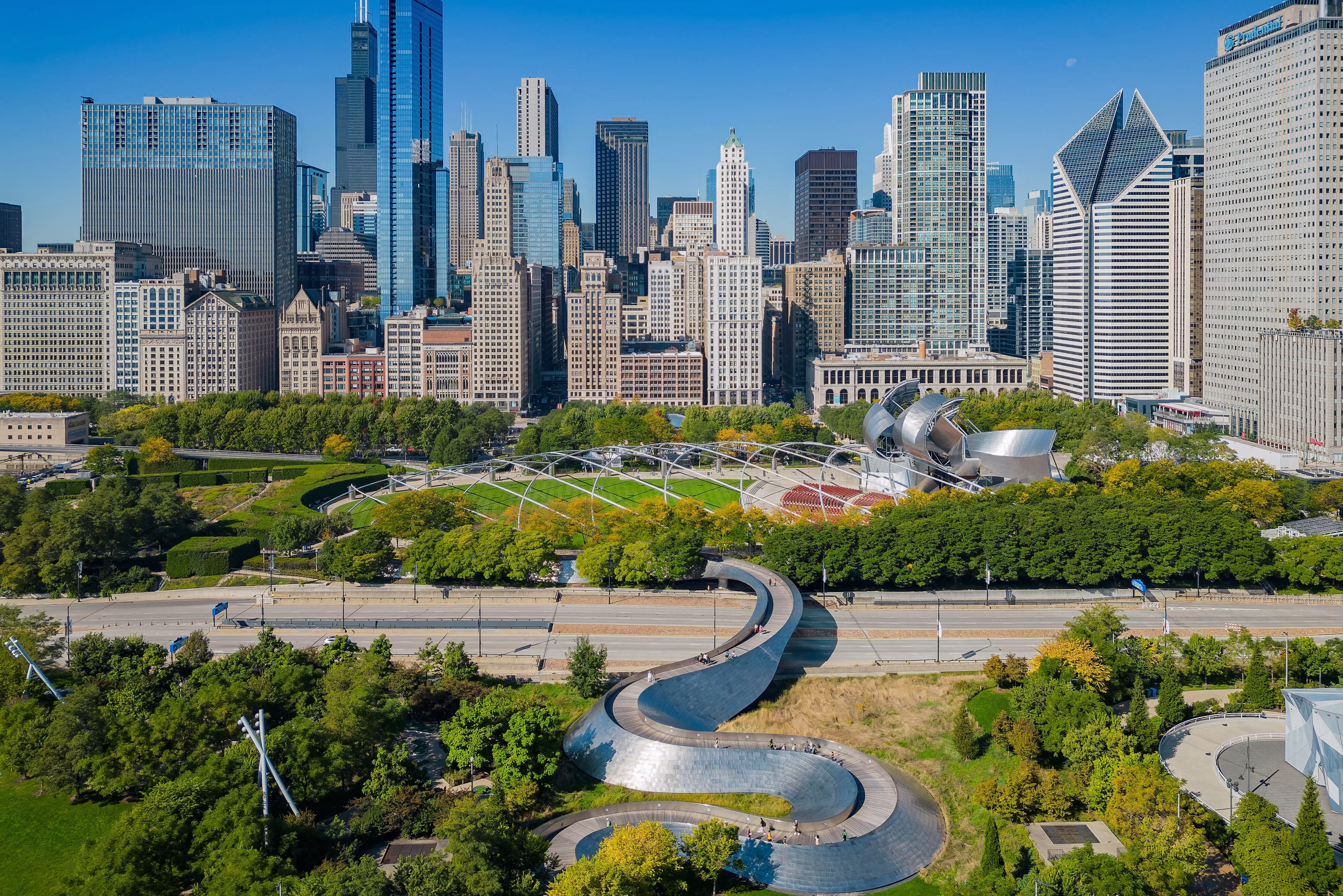 Modern city boulevards and skyline
