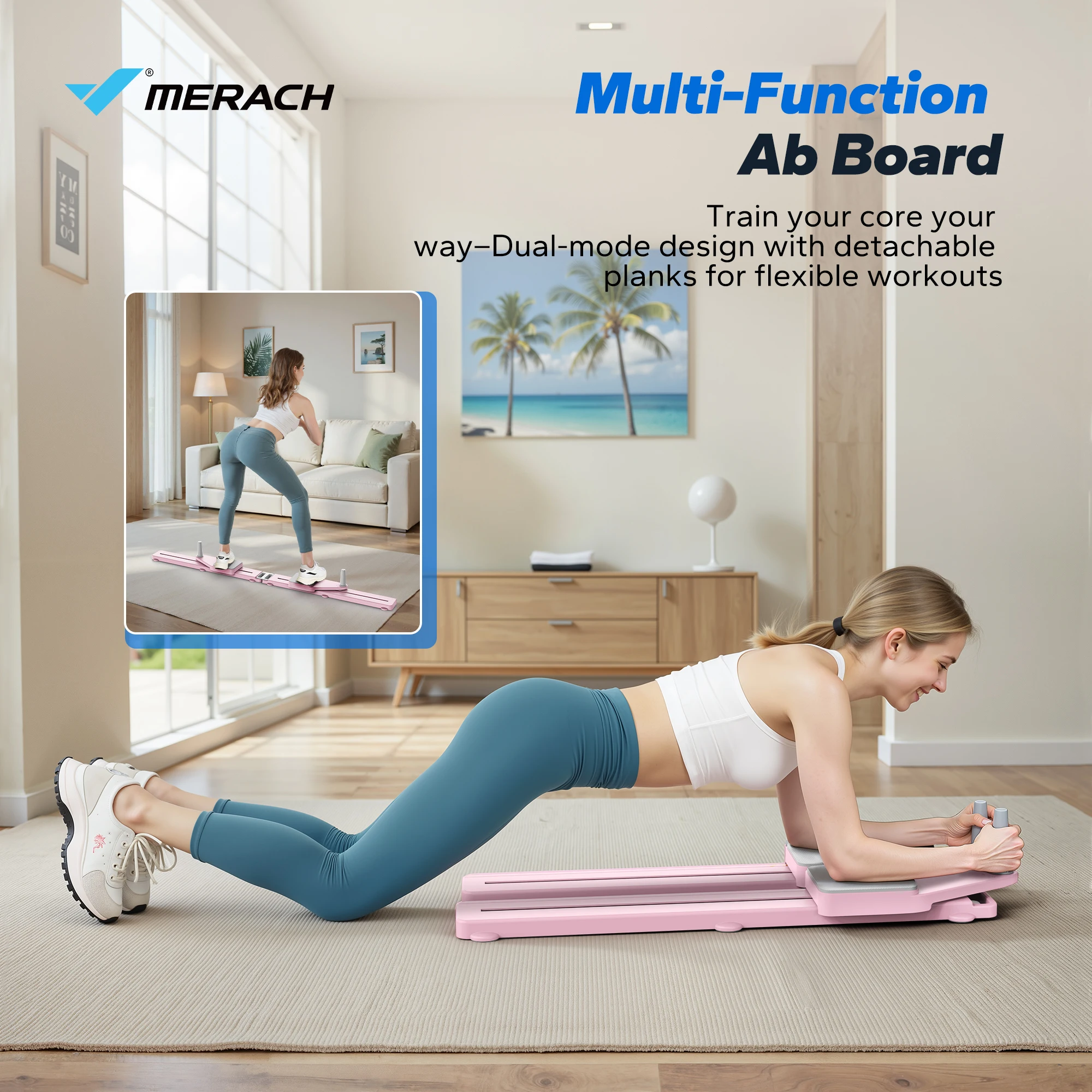MERACH Pilates Board Multifunctional Abdominal Plate Detachable Ab Trainer with Anti-Slip Design Portable Pilates Reformer view 2