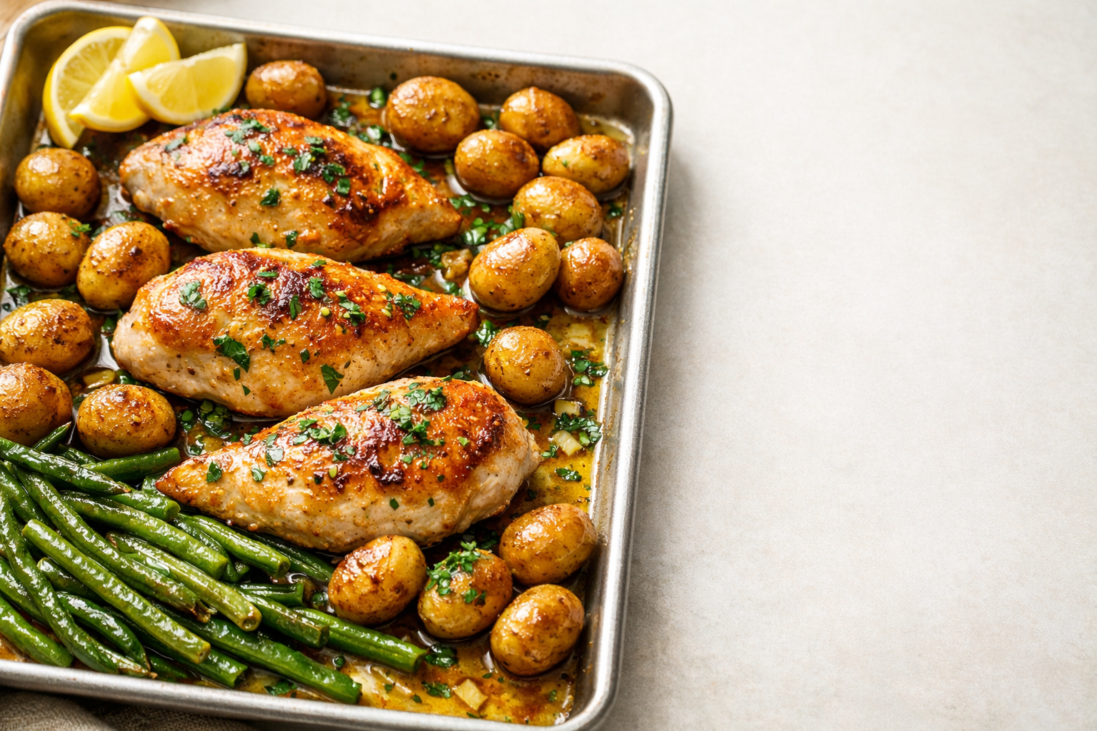 One Pan Chicken Breast Dinner with Potatoes and Green Beans
