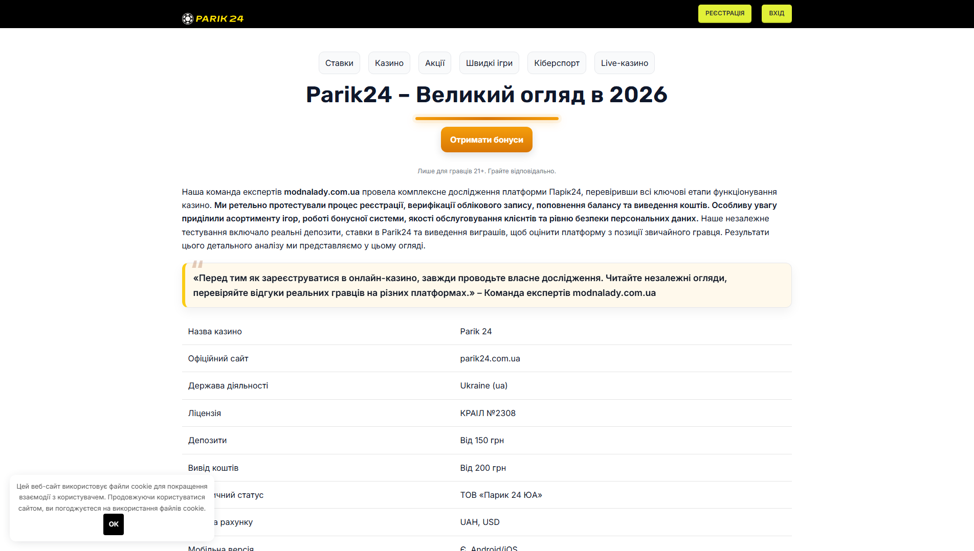 Stored capture of parik24.modnalady.com.ua