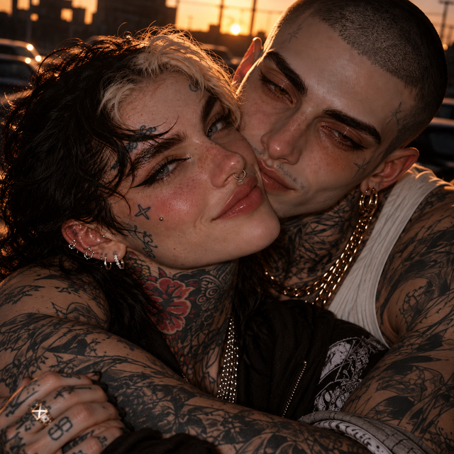 Golden Hour Tattooed Embrace