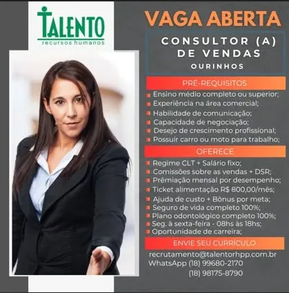 Vaga Para Consultor De Vendas Talento Rh