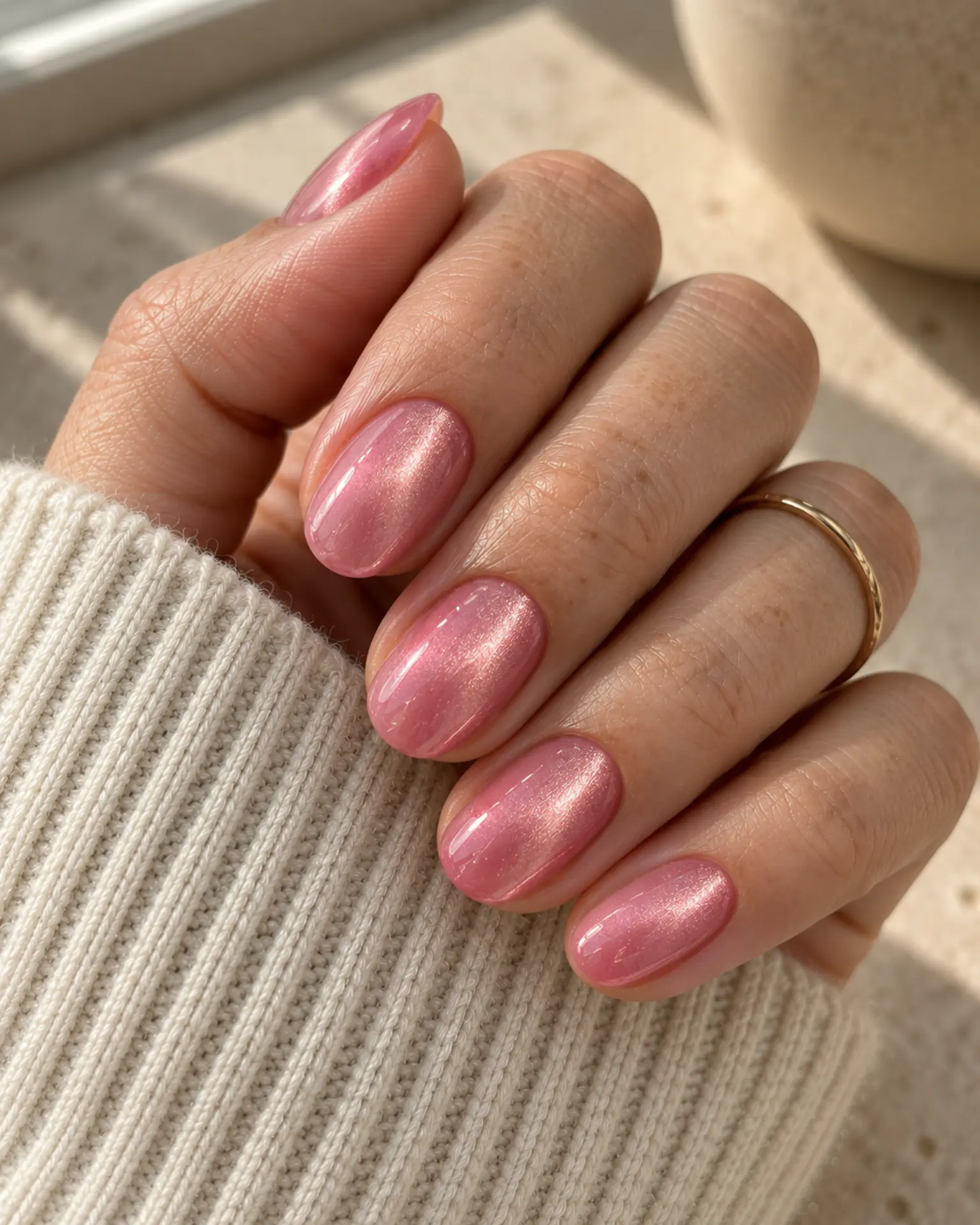 Pink Velvet Cat-Eye manicure inspiration for pink nail ideas