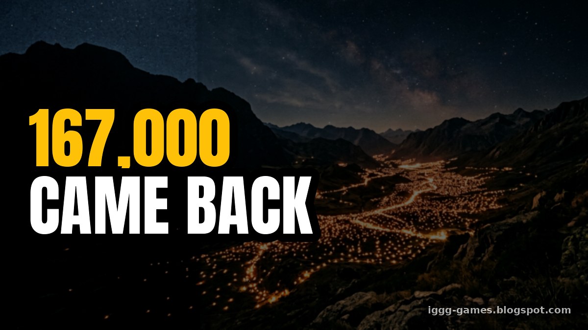 Illustration of returning lights in a valley with text reading 167,000 came back