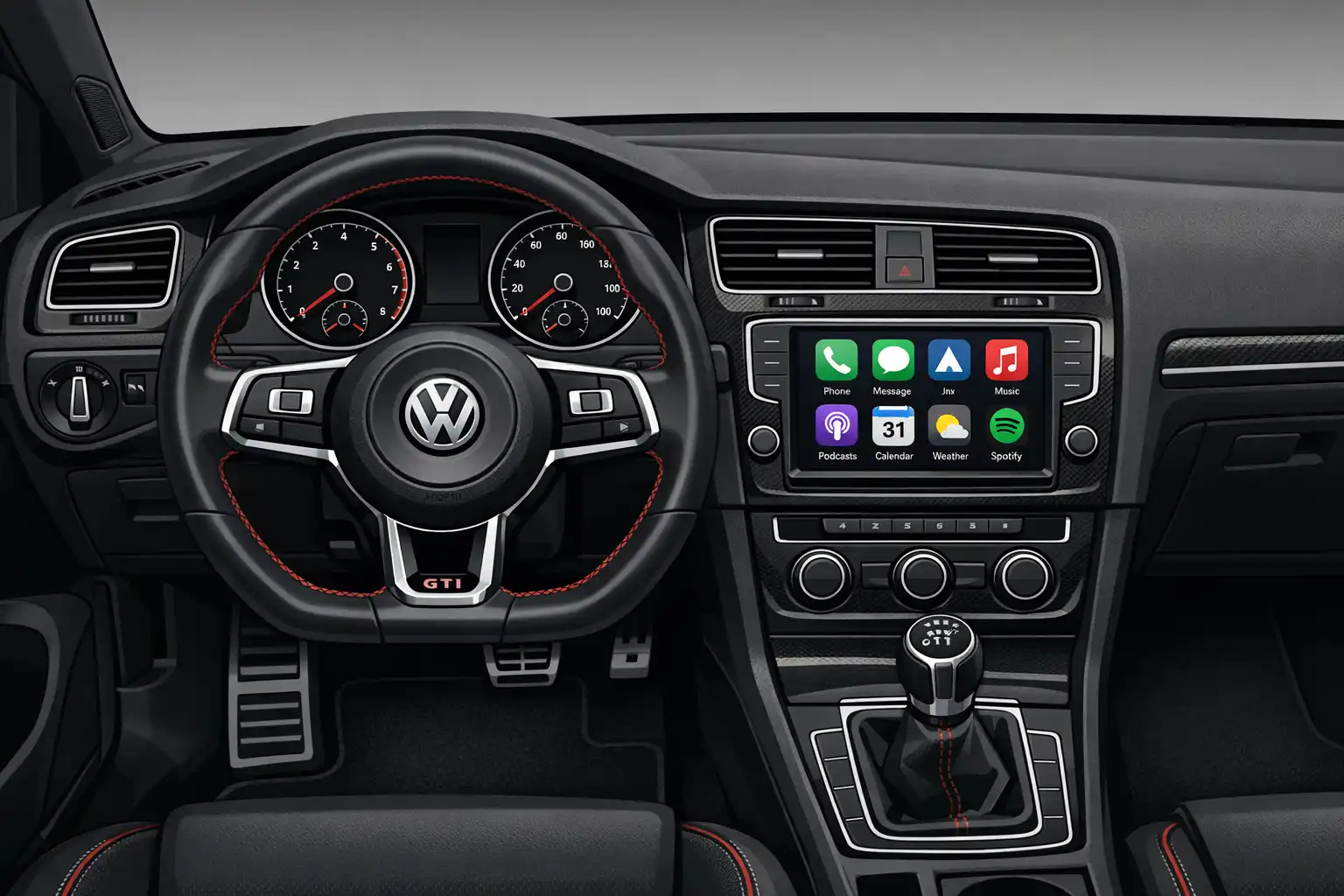 Intérieur Volkswagen Golf 7 GTI 2016 avant installation Android Auto