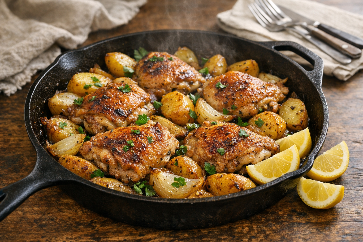 One Pan Chicken Thighs with Potatoes Recipe