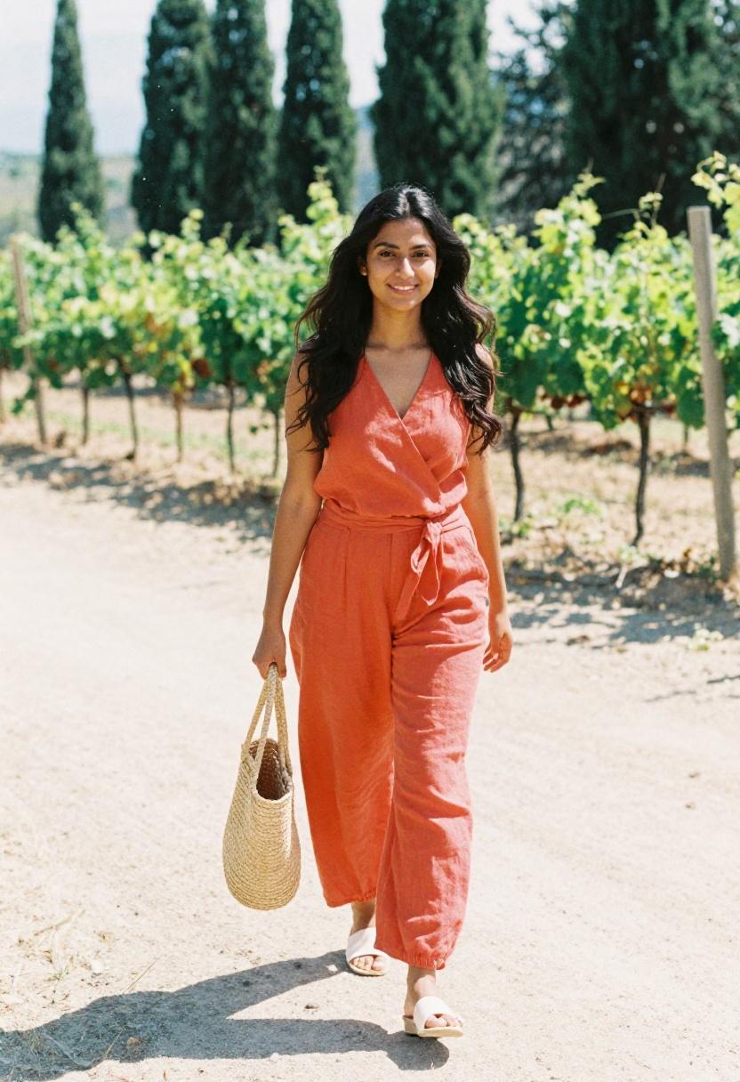tangerine wide leg linen set vacation spring outfit