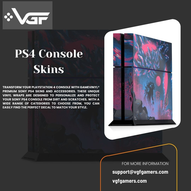 Shop premium PS4 console skins for style and protection. Explore a wide range of durable, easy-to-apply designs to personalize your PS4 today. Visit: https://vgfgamers.com/collections/ps4-console-skins-wraps