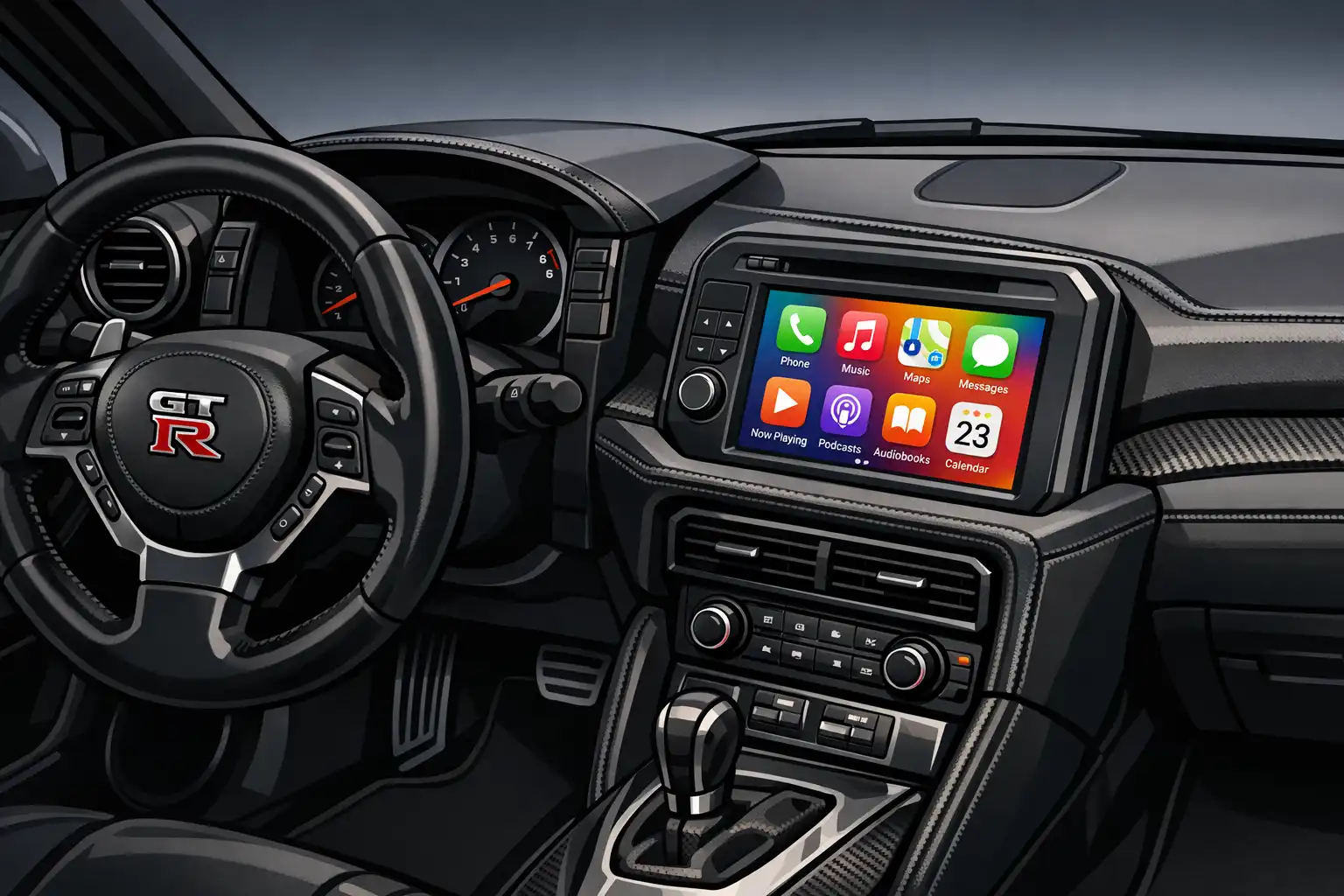 Nissan GT-R R35 avec Apple CarPlay installé sur l’écran d’origine