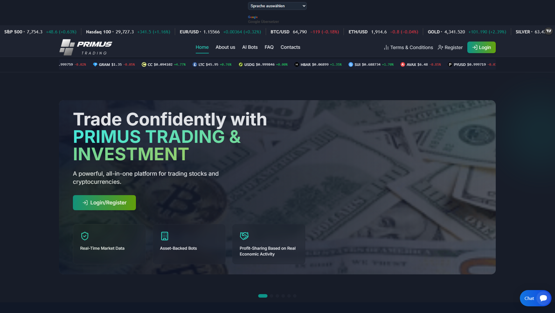 Screenshot of primus-trading.com