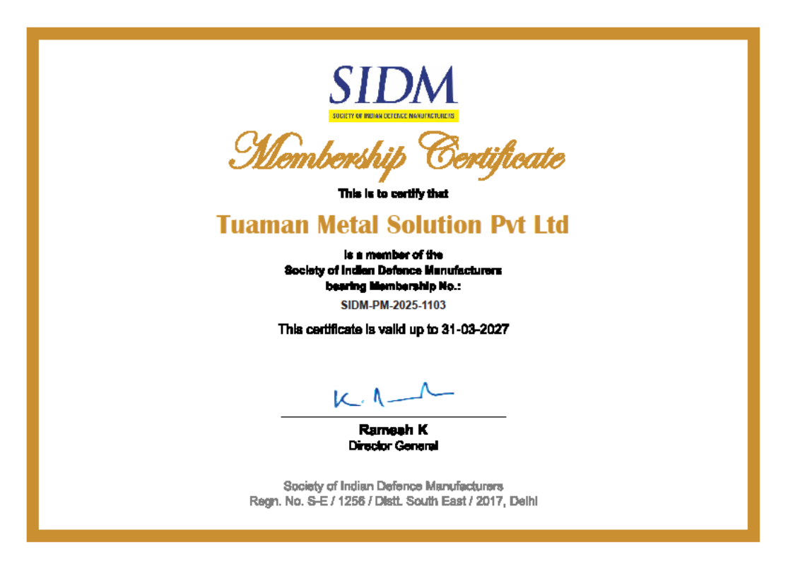 SIDM Membership Certificate - Tuaman Metal Solution Pvt Ltd
