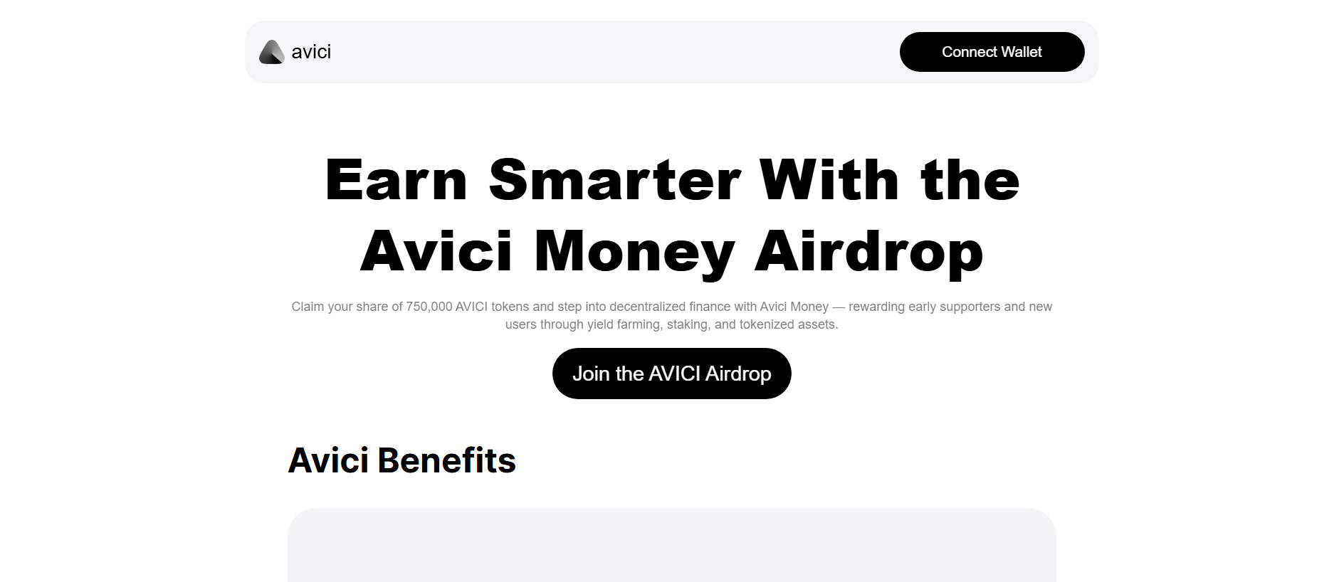 Forensic screenshot of avici-money.fun showing the phishing page layout