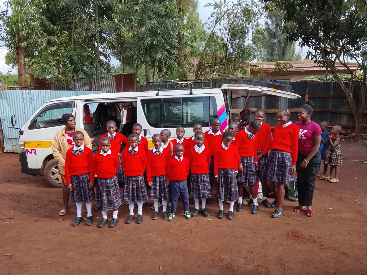 Students with books and uniforms