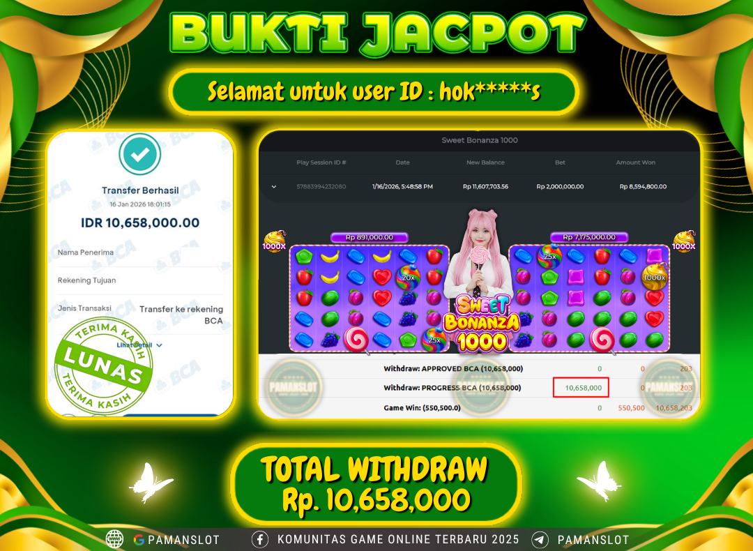 PAMANSLOT JACKPOT Game PP - Sweet Bonanza 1000 Rp.10,658,000- LUNAS