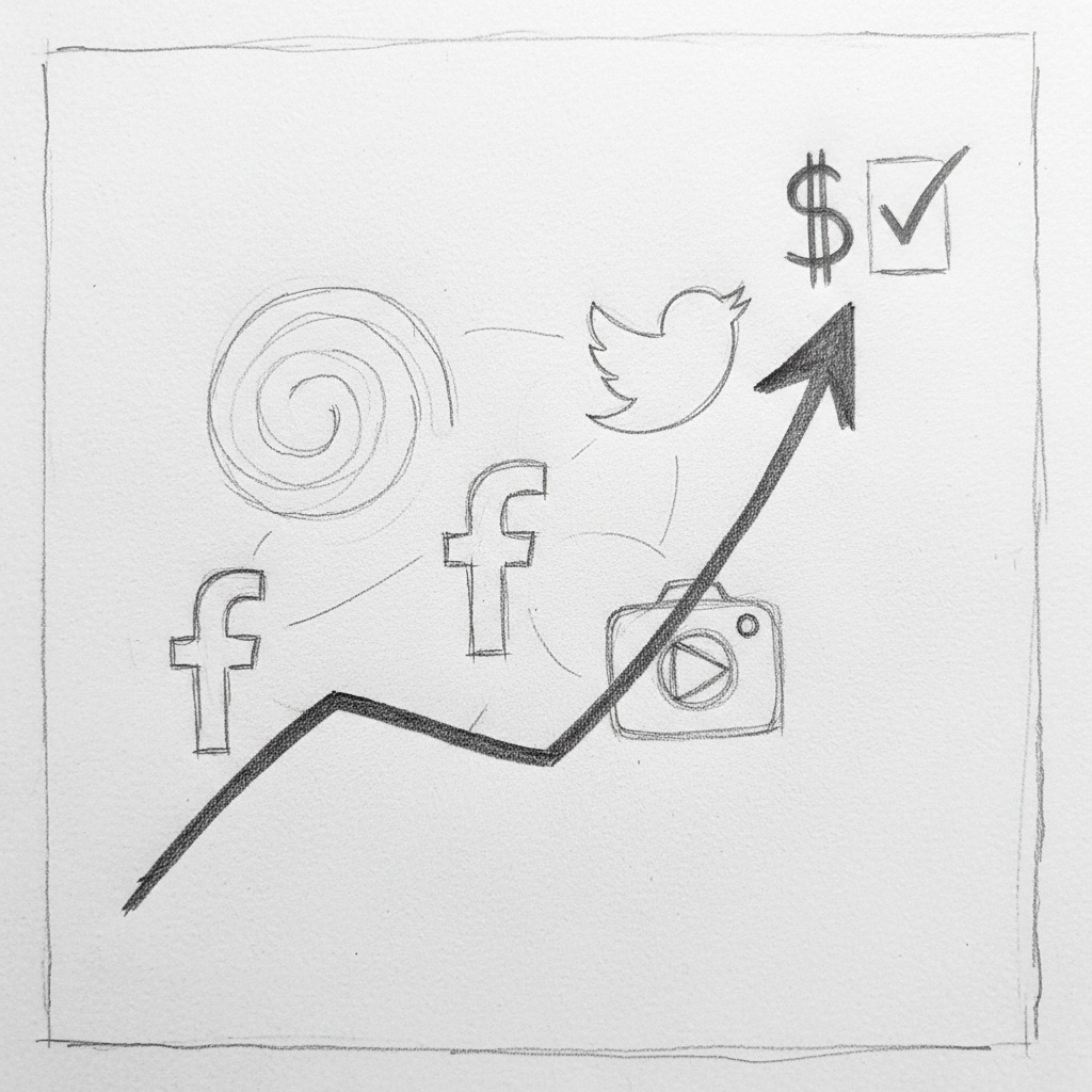 Roi growth graph social media sketch.