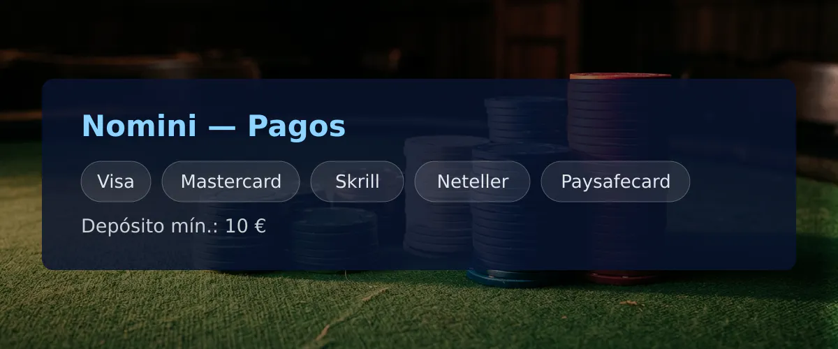 Nomini — Pagos: Visa, Mastercard, Skrill, Neteller, Paysafecard