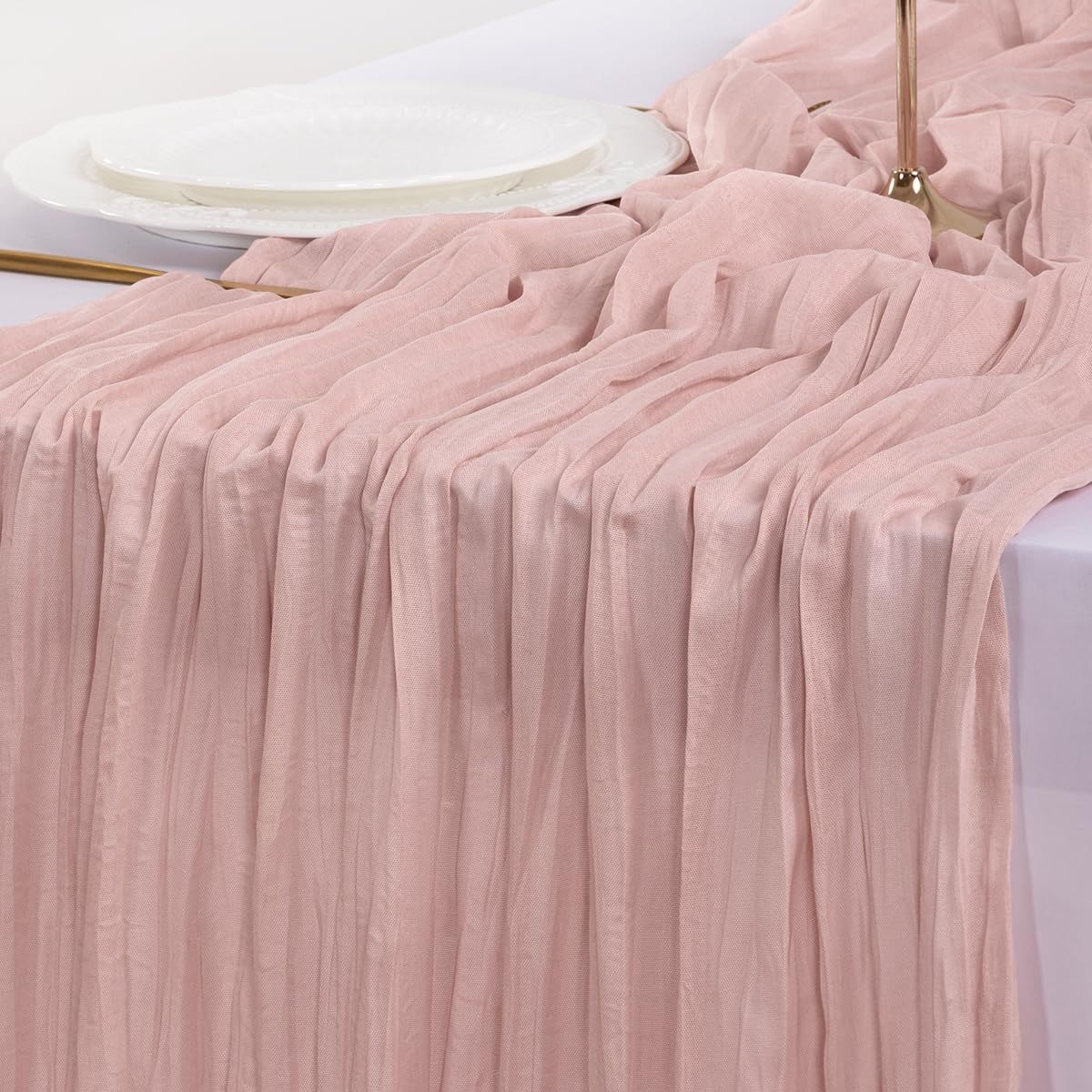 Table Runner - Pink 9.84ft Wrinkle Fabric Table Decor for Wedding, Party, Dessert Table and Event Decoration