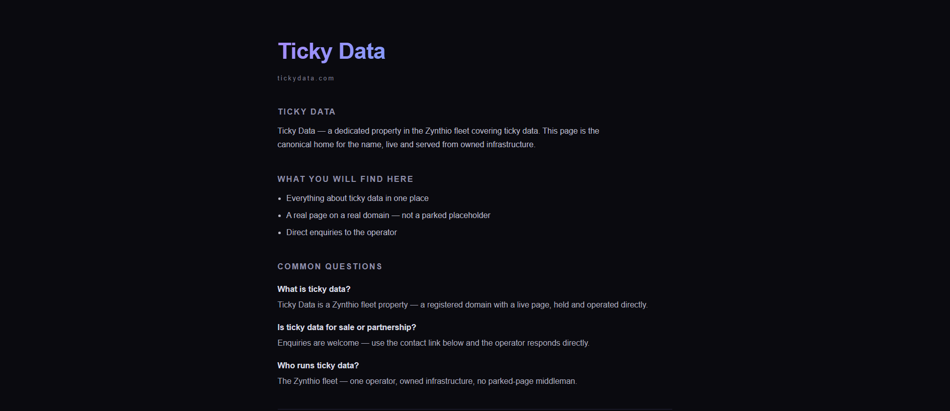 Stored capture of tickydata.com