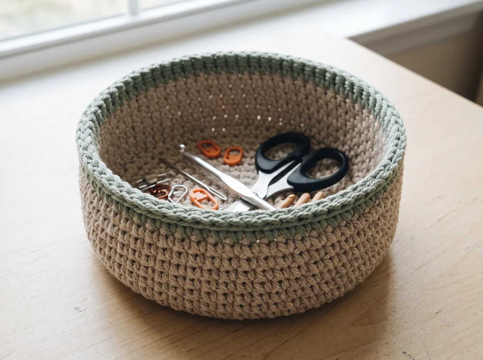 Minimal Catchall Basket finished crochet project