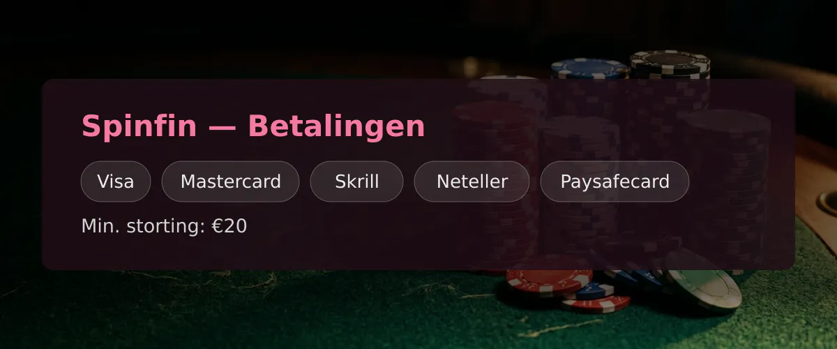 Spinfin — Betalingen: Visa, Mastercard, Skrill, Neteller, Paysafecard