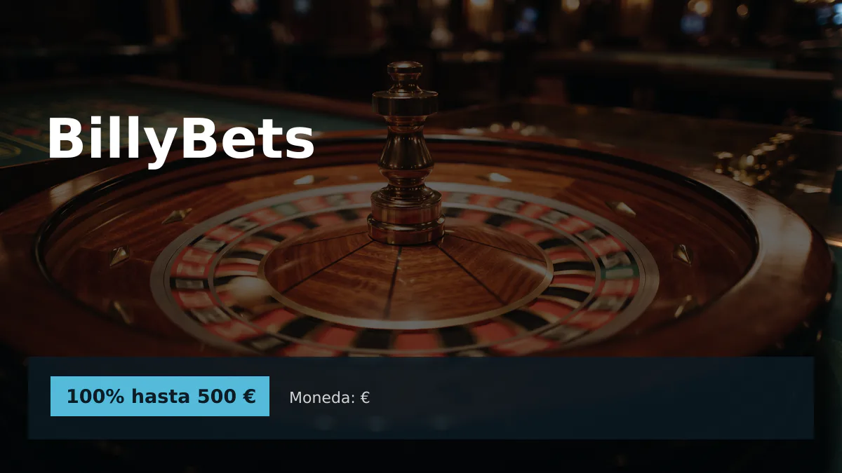 BillyBets casino — bono de bienvenida 100% hasta 500 € + 50 FS, pagos: Visa, Mastercard, Skrill, Neteller, Paysafecard